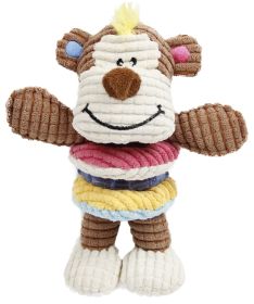 Pet Life Hugga-Bear Dog Toy Plush Squeaky Rubber Teething Dental Flossing Nubs (Color: Brown)