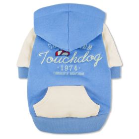 Touchdog Heritage Dog Hoodie Soft Breathable Cotton Fashion Outerwear Vintage Crest (Color: Blue, Size: large)