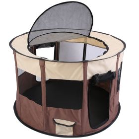 Foldable Pet Travel Tent Playpen Detachable 360 Mesh Breathable Waterproof Scratch Resistant Secure Outdoor Indoor Puppy (Option: Coffee_S)
