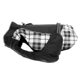 Alpine All-Weather Waterproof Dog Coat Reflective Warm Fleece Lined Adjustable Fit Weatherproof Adventure (Color: Black and White Plaid, size: 3X-Large)
