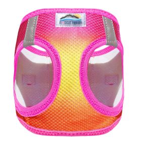 American River Ombre Choke Free Adjustable Mesh Harness Small Medium Large Breeds Reflective Safety Design (Color: Raspberry Pink and Orange, Size: XX-Small)