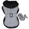 Classic Black White Houndstooth Harness Coat Leash Set Warm Fleece Lined Adjustable Winter Outerwear