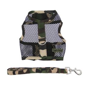 Cool Lightweight Netted Mesh Harness Easy On/Off Safety Touch Fasteners D-Ring Leash Set Heavy-Duty High-Strength Comfort Summer Puppy (Color: Camouflage, size: small)