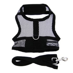 Cool Lightweight Netted Mesh Harness Easy On/Off Safety Touch Fasteners D-Ring Leash Set Heavy-Duty High-Strength Comfort Summer Puppy (Color: Solid Black, size: X-Small)