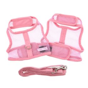 Cool Lightweight Netted Mesh Harness Easy On/Off Safety Touch Fasteners D-Ring Leash Set Heavy-Duty High-Strength Comfort Summer Puppy (Color: Solid Pink, size: small)