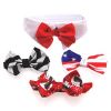 Adjustable Hook and Loop Interchangeable Bow Tie Collar Set Red Satin Holiday Patriotic Black Silver Stripe Bows All Occasion Wear
