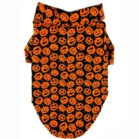 Halloween Camp Shirt 100 Percent Cotton Spooky Print Button Up Lightweight Holiday Apparel Built In Leash Hole Multiple Sizes Doggie Design (Color: Halloween Jack-o-Lanterns, size: X-Small)