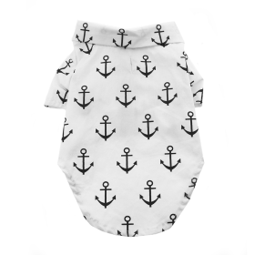 Doggie Design Hawaiian Camp Shirt 100 Percent Cotton Tropical Print Button Up Lightweight Summer Apparel Leash Hole Multiple Sizes Styles (Color: Anchors Aweigh, Size: 2X-Large)