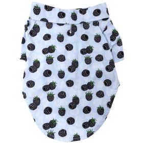 Doggie Design Hawaiian Camp Shirt 100 Percent Cotton Tropical Print Button Up Lightweight Summer Apparel Leash Hole Multiple Sizes Styles (Color: Blackberries, Size: XX-Small)