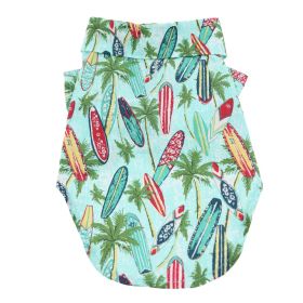 Doggie Design Hawaiian Camp Shirt 100 Percent Cotton Tropical Print Button Up Lightweight Summer Apparel Leash Hole Multiple Sizes Styles (Color: Surfboards and Palms, Size: XX-Small)
