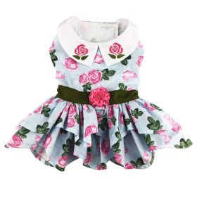 Floral Ruffled Elegant Spring Outfit Leash Included Tea Party Embroidered Collar Garden Fashion Apparel (size: X-Large)