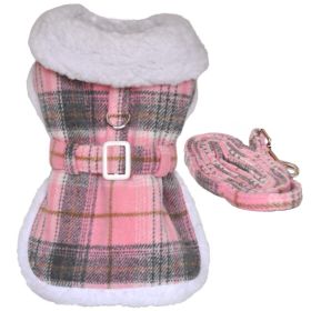 Sherpa-Lined Dog Harness Coat (Color: Pink & White Plaid, Size: X-Small)