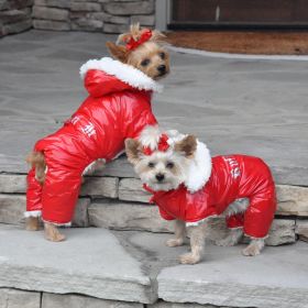 Red Warm Waterproof Winter Dog Snowsuit Sherpa Lined Hooded Coat Jacket (Color: Red, size: X-Small)