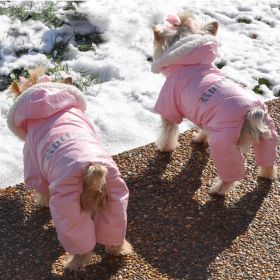 Red Warm Waterproof Winter Dog Snowsuit Sherpa Lined Hooded Coat Jacket (Color: Pink, size: Small/Medium)