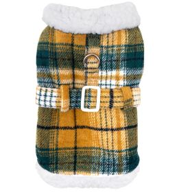 Sherpa-Lined Dog Harness Coat (Color: Yellow Plaid, Size: X-Small)
