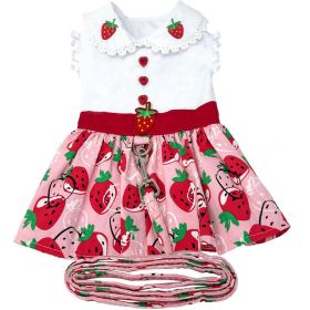 Strawberry Picnic Dress Lace Collar Embroidered Belt Sweet Summer Outfit Matching Leash D-Ring (size: large)