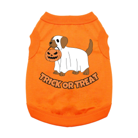 Doggie Design Trick or Treat Pup Dog Shirt Costume Halloween Festive Soft Cotton (Color: Sunset Orange, Size: 3X-Large)