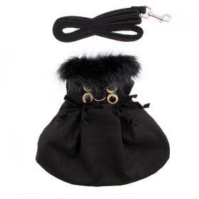 Wool Fur-Trimmed Dog Harness Coat (Color: Black, Size: X-Large)