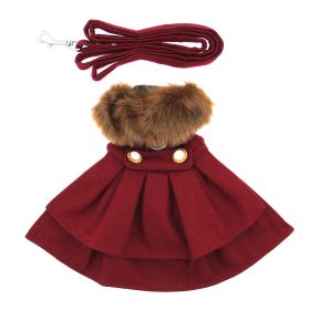Wool Fur-Trimmed Dog Harness Coat (Color: Burgundy, Size: X-Small)