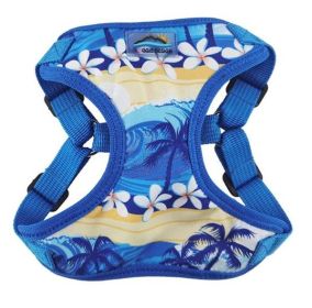 Wrap and Snap Harness Sunset Hibiscus Adjustable Soft Mesh Easy Wear Choke Free Secure Fit Doggie Design (Color: Catching Waves, Size: X-Small)