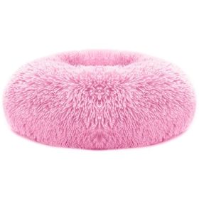 Unbranded Soft Fleece Dog Donut Bed Warm Cozy Nest Sofa Cushion Plush Puppy L Plush Supportive (Option: Pink-L)