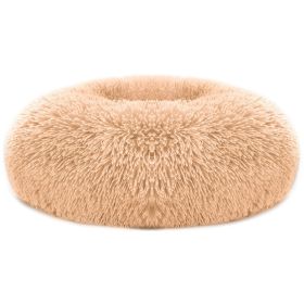 iMounTEK Donut Dog Bed Warm Plush Cushion Cozy Sleep Nest Non Slip Base Fluffy Round Rest Pad Comfort Support Design (Option: Brown_L)