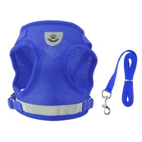 Unbranded Reflective Dog Chest Harness and Leash Set Adjustable Mesh Padding High Visibility Night Walking Secure for Puppies Dogs (Option: Blue_L)