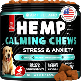 Artullano Hemp Calming Chews Dog Anxiety Relief Treats Hemp Oil Turmeric Valerian Ginger Supplements Hip Joint Care Daily Wellness Support (Option: 1pcs)