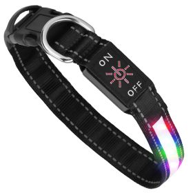 LED Dog Collar Rechargeable Hi Vis Safety Nine Color Modes USB Optical Fiber CCS (Option: S)