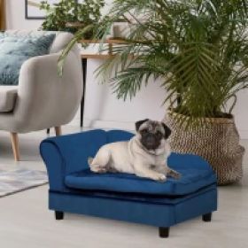 PawHut Luxury Dog Couch Fancy Furniture Hidden Storage Plush Lounge Bed Elevated Look Premium Design (Option: Blue)