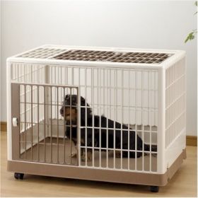 Richell Dog Training Crate Plastic Rolling Wheels Castors Portable Secure Indoor Containment Durable Stable Lightweight Design (Option: Small)