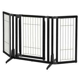 Richell Premium Plus Freestanding Dog Gate Adjustable Safety Walk Thru Indoor Barrier Flexible Panels Dual Locks Stable Secure Custom (Option: Black)
