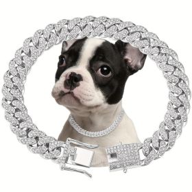 Unbranded Shiny Diamond Safety Metal Necklace Decorative Dog Jewelry Adjustable Accessory Sparkling Wearable Charm (Option: Silver-S)