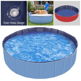 ITOPFOX Foldable Dog Swimming Pool Portable Bathing Tub Heavy Duty PVC Slip Resistant Bottom Outdoor Pet Pool for Summer Cooling Play (Option: Blue)