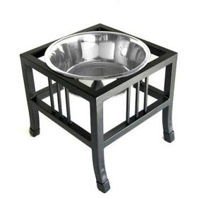 PetsStop Baron Single Feeder Heavy Duty Raised Square Base Wrought Iron Stand Detachable Stainless Steel Bowl Durable Stable Elevated (Option: Small)