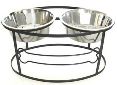 PetsStop Bone Double Feeder Raised Wrought Iron Stand Stable Elevated Stainless Steel Bowls Durable Sturdy Construction Unique Stylish (Option: Small/Black)