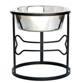 PetsStop Bone Single Raised Dog Feeder Sturdy Wrought Iron Stand Detachable Stainless Steel Bowl Stable Durable Elevated Stylish Daily (Option: Small)