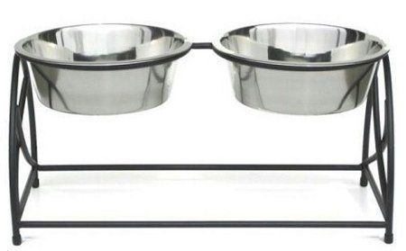 PetsStop Butterfly Double Feeder Raised Wrought Iron Frame Stable Design Stainless Steel Bowls Durable Elevated Construction Easy Cleaning (Option: Small)