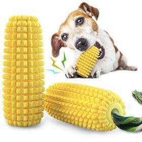 PROKEl Dog Chew Toy Corn Cob Squeak Rope Dental Tug Whistle Interactive Durable Play (Color: yellow)
