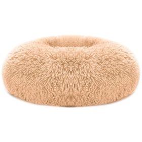 Unbranded Soft Fleece Dog Donut Bed Warm Cozy Nest Sofa Cushion Plush Puppy L Plush Supportive (Option: Brown-L)