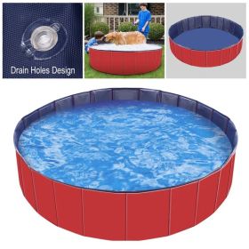 ITOPFOX Foldable Dog Swimming Pool Portable Bathing Tub Heavy Duty PVC Slip Resistant Bottom Outdoor Pet Pool for Summer Cooling Play (Option: Red)