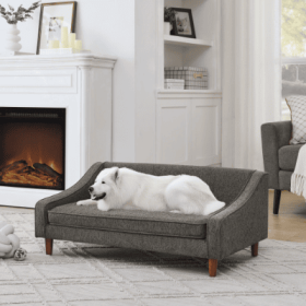 Unbranded Durable Elevated Dog Sofa Bed Sofa Modern Unique Armrest Design Soft Cushioned Support Raised Stable Indoor Furniture (Option: Dark Gray)