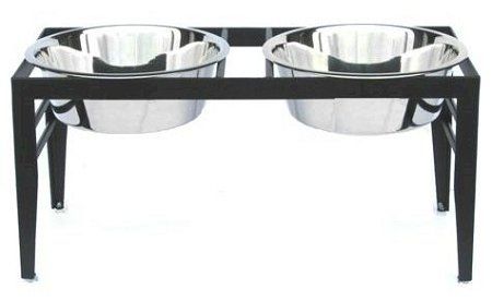 PetsStop Chariot Elevated Double Feeder Raised Wrought Iron Stand Non Skid Base Stainless Steel Bowls Stable Durable Design for Daily (Option: Small/Black)