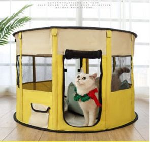 Unbranded Portable Soft Playpen Pop Up Tent Indoor Outdoor Cage Waterproof Bottom Removable Secure Travel Enclosure Lightweight Durable (Color: yellow)