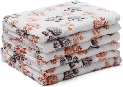 Unbranded Dog Blanket Two Pack Coral Velvet Ultra Soft Paw Print Furniture Protector Machine Washable Lightweight Easy Carry Cozy Bed (Color: White, Size: Medium (Pack of 2))