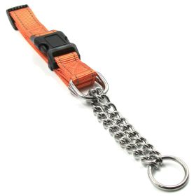 Pet Life Tutor Sheild Martingale Dog Collar Safety Training Chain Adjustable Everyday Design Nylon Reinforced (Color: Orange, Size: small)