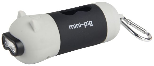 Pet Life Oink LED Flashlight Waste Bag Dispenser Pig Portable Poop Bag Holder LED Light Dog Walking Accessory (Color: Grey)