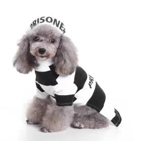Pet Life Retro Inmate Prisoner Costume Striped Uniform Matching Hat Machine Washable Funny Halloween Outfit Dogs (Color: BLACK / WHITE, Size: X-Large)