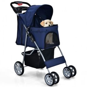 iMounTEK Simple Design Foldable 4 Wheel Dog Stroller Storage Basket Lightweight Travel Carrier Mesh Airflow Secure Outdoor Ride (Type: Pets, Color: navy)
