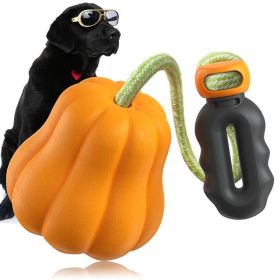 PROKEl Dental Chew Toy Multifunctional Rubber Pumpkin Fetch Tug Long Distance Outdoor Play Teeth Cleaning Anxiety Relief Water Fun (Color: Orange)